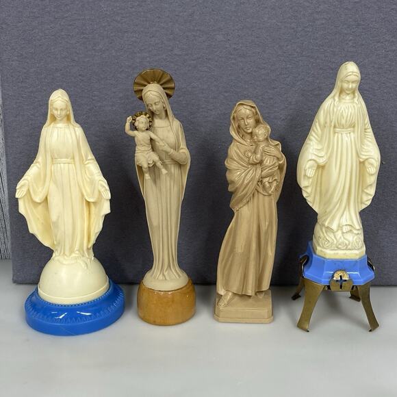 Other - Vintage Religious Statues Virgin Mary Madonna Lot Of 4 Plastic - Read